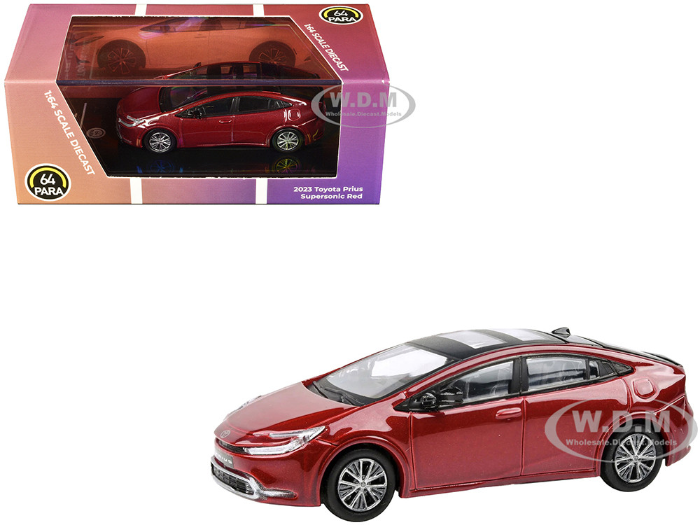 2023 Toyota Prius Supersonic Red Metallic with Black Top and Sun Roof and Sun Roof 1/64 Diecast Model Car by Paragon Models diecast model