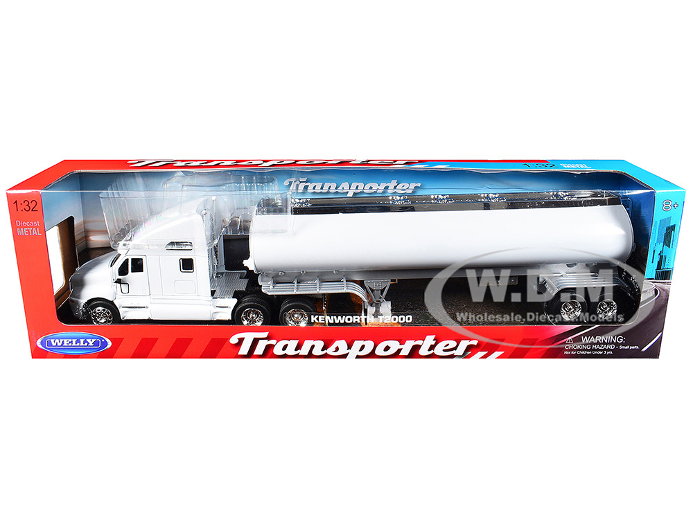 Kenworth T2000 Truck White with White Tanker Trailer "Transporter" Series 1/32 Diecast Model by Welly diecast model