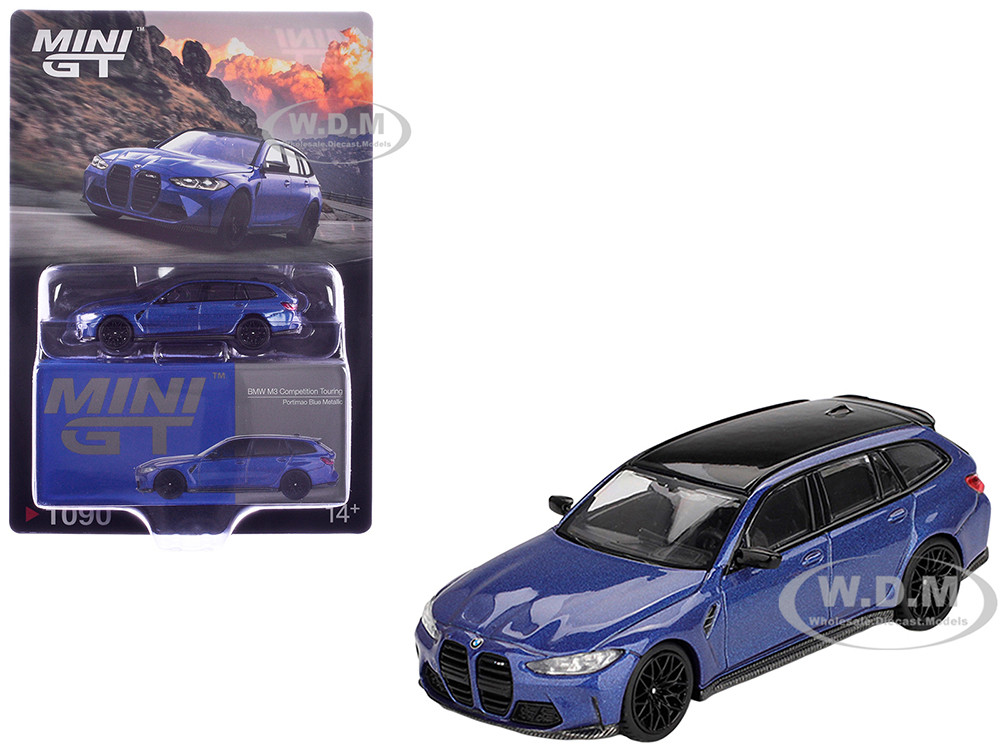 BMW M3 Competition Touring Portimao Blue Metallic with Black Top 1/64 Diecast Model Car by Mini GT diecast model