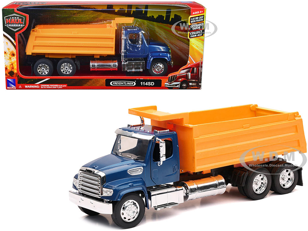 Freightliner 114SD Dump Truck Blue and Yellow "Long Haul Trucker" Series 1/32 Diecast Model by New Ray diecast model