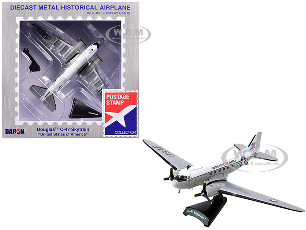 Douglas C-47 Skytrain Transport Aircraft "United States of America" United States Air Force 1/144 Diecast Model Airplane by Postage Stamp diecast model