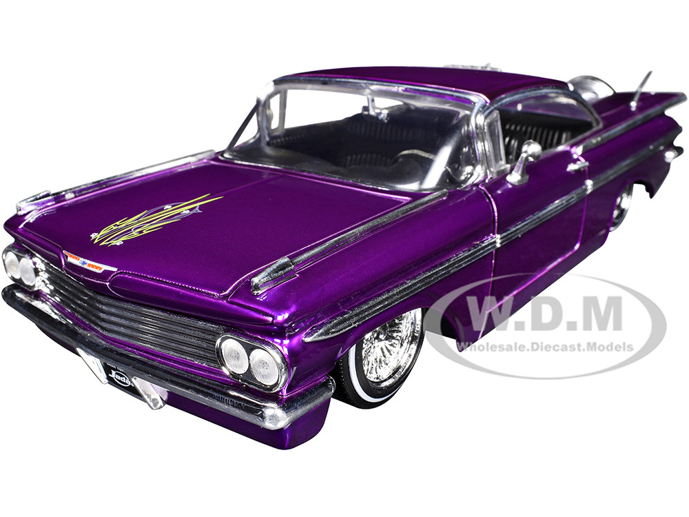 1959 Chevrolet Impala Lowrider Candy Purple with Wire Wheels "Street Low" Series 1/24 Diecast Model Car by Jada diecast model
