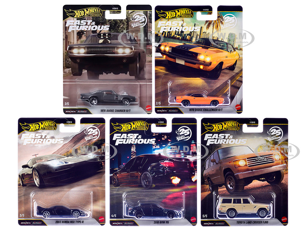 "Fast & Furious 25th Anniversary" 2026 5 piece Set Q Diecast Model Cars by Hot Wheels diecast model