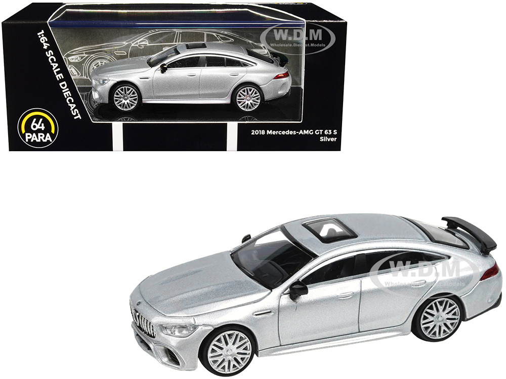 2018 Mercedes-AMG GT 63 S with Sunroof Silver Metallic 1/64 Diecast Model Car by Paragon Models diecast model