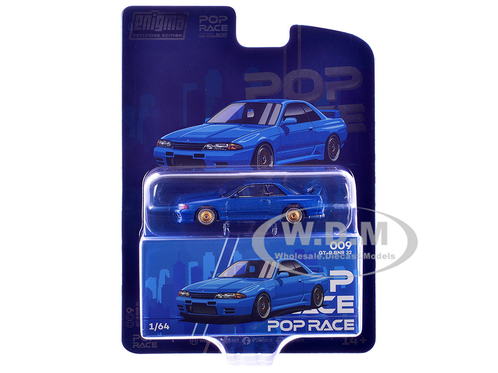 Skyline GT-R BNR32 RHD (Right Hand Drive) Blue Metallic "Enigma Exclusive Edition" 1/64 Diecast Model Car by Pop Race diecast model