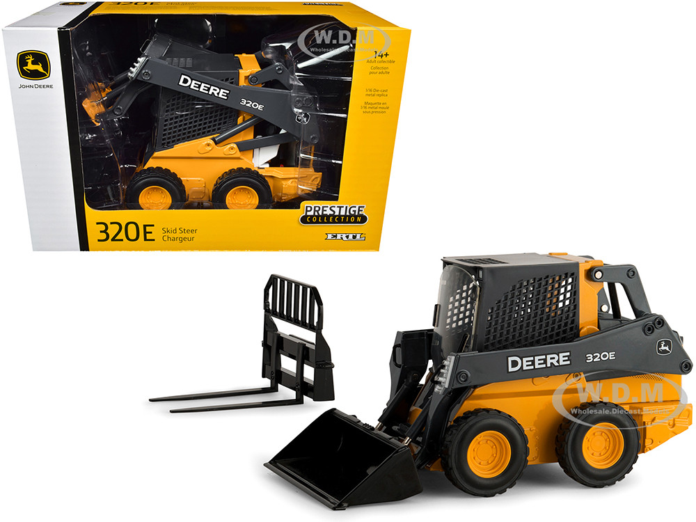 John Deere 320E Wheeled Skid Steer with Fork and Bucket Work Tools "Prestige Collection" 1/16 Diecast Model by ERTL TOMY diecast model