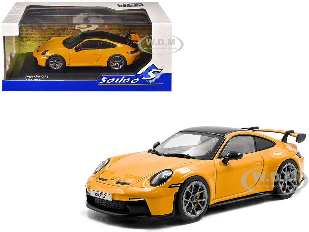 2023 Porsche 911 (992) GT3 Signal Yellow with Black Top 1/43 Diecast Model Car by Solido diecast model