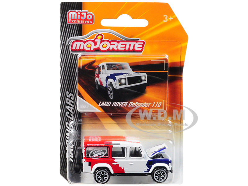 Land Rover Defender 110 White/Red/Blue "Above and Beyond" "Racing Cars" 1/60 Diecast Model Car by Majorette diecast model