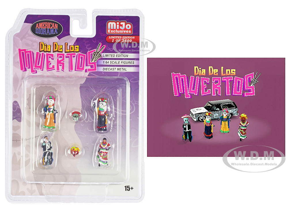"Dia de los Muertos 2" 6 piece Diecast Set (4 Figures, 2 Masks) Limited Edition to 3600 pieces Worldwide for 1/64 Scale Models by American Diorama diecast model