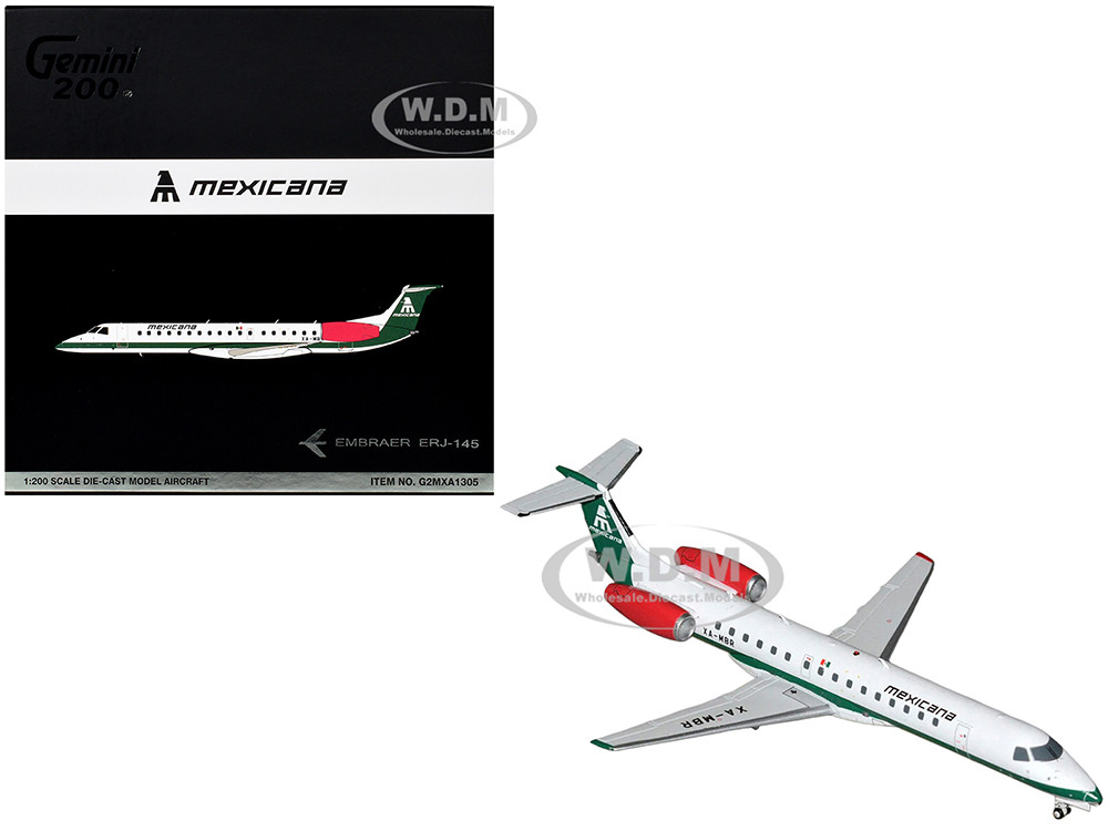 Embraer ERJ-145 Commercial Aircraft "Mexicana de Aviacion" (XA-MBR) White with Green Stripes and Tail "Gemini 200" Series 1/200 Diecast Model Airplane by GeminiJets diecast model