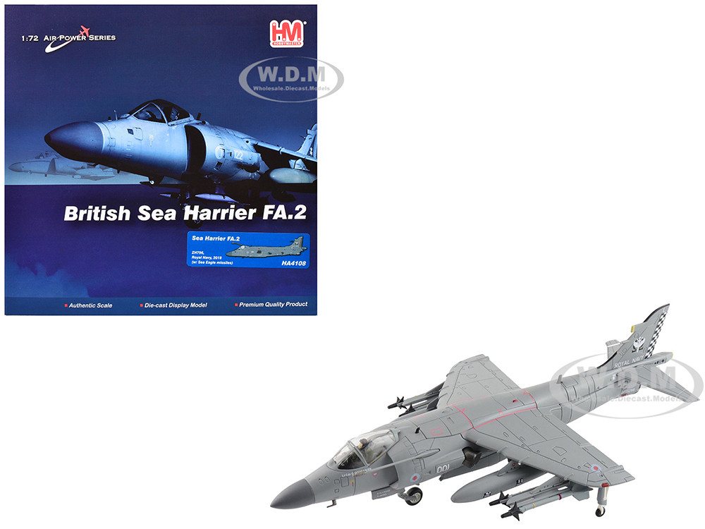 British Aerospace Sea Harrier FA.2 Aircraft with Sea Eagle Missiles "ZH796" (2018) British Royal Navy "Air Power Series" 1/72 Diecast Model by Hobby Master diecast model