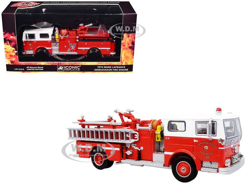 1974 Ward LaFrance Fire Engine "San Francisco Fire Department  Engine 31" Red with White Top "5 Alarm" Series Limited Edition 1/87 (HO) Diecast Model by Iconic Replicas diecast model