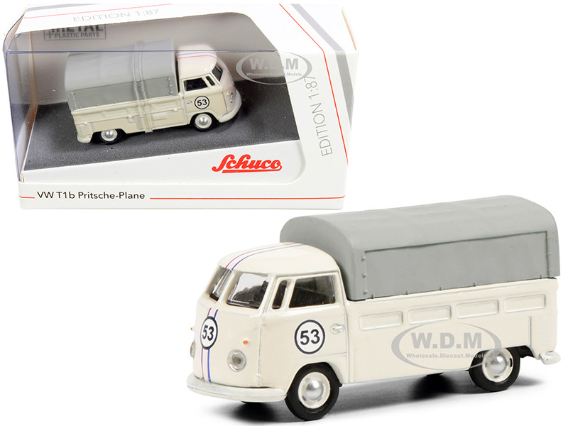 Volkswagen T1b Pritsche Plane Pickup Truck with Canopy #53 Cream 1/87 (HO) Diecast Model by Schuco diecast model