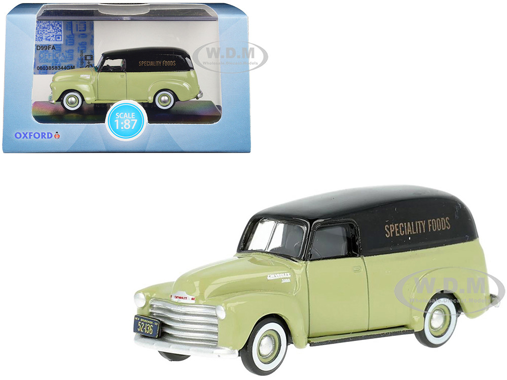 1950 Chevrolet Panel Van "Speciality Foods" Light Green and Black 1/87 (HO) Scale Diecast Model Car by Oxford Diecast diecast model