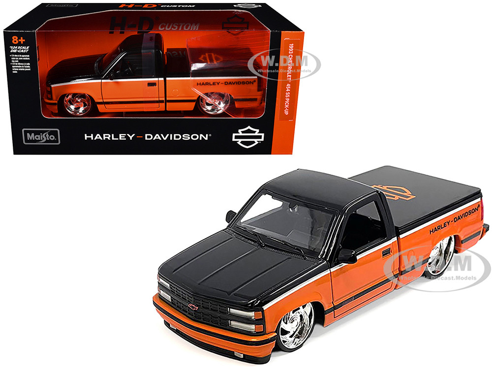 1993 Chevrolet 454 SS Pickup Truck "Harley Davidson" Black and Orange "H-D Custom" Series 1/24 Diecast Model Car by Maisto diecast model