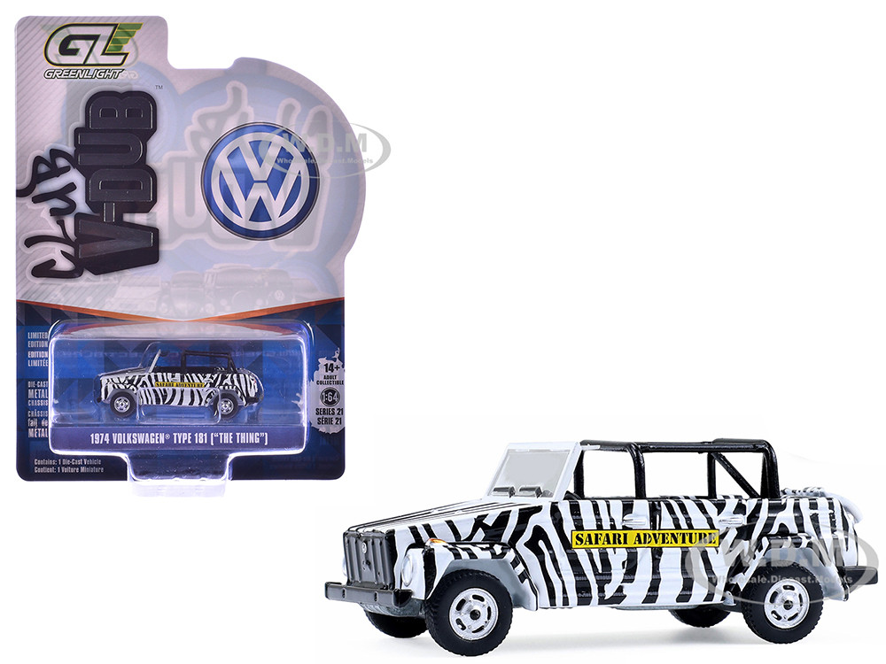 1974 Volkswagen Thing (Type 181) "Safari Adventure" Black and White Zebra Stripes "Club Vee-Dub" Series 21 1/64 Diecast Model Car by Greenlight diecast model