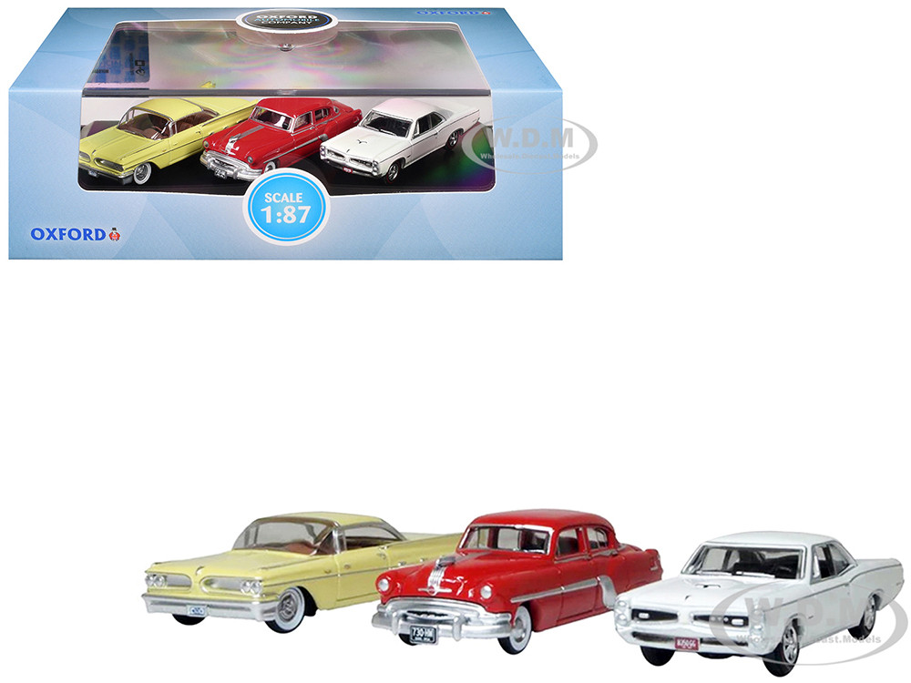 Pontiac Set of 3 Cars "100th Anniversary 2026" 1/87 (HO) Scale Diecast Model Cars by Oxford Diecast diecast model