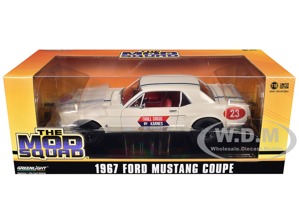 1967 Ford Mustang Coupe #23 "Thrill Circus By Karnes" White 1/18 Diecast Model Car by Greenlight diecast model