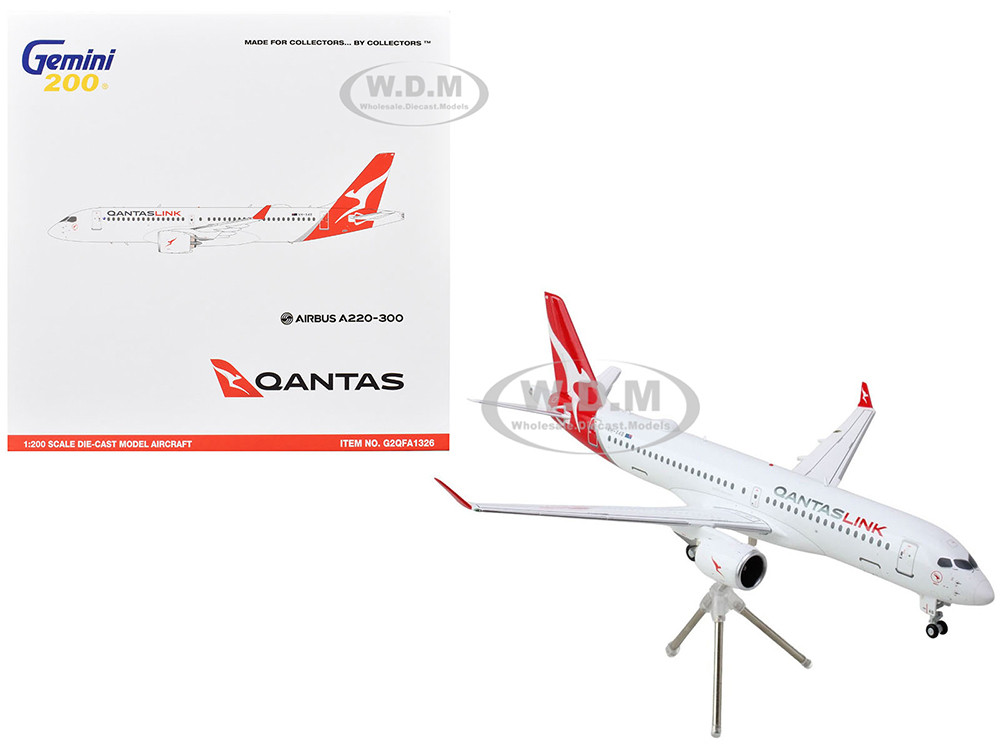 Airbus A220-300 Commercial Aircraft "QantasLink - Qantas Airways" (VH-4XB) White with Red Tail "Gemini 200" Series 1/200 Diecast Model Airplane by GeminiJets diecast model