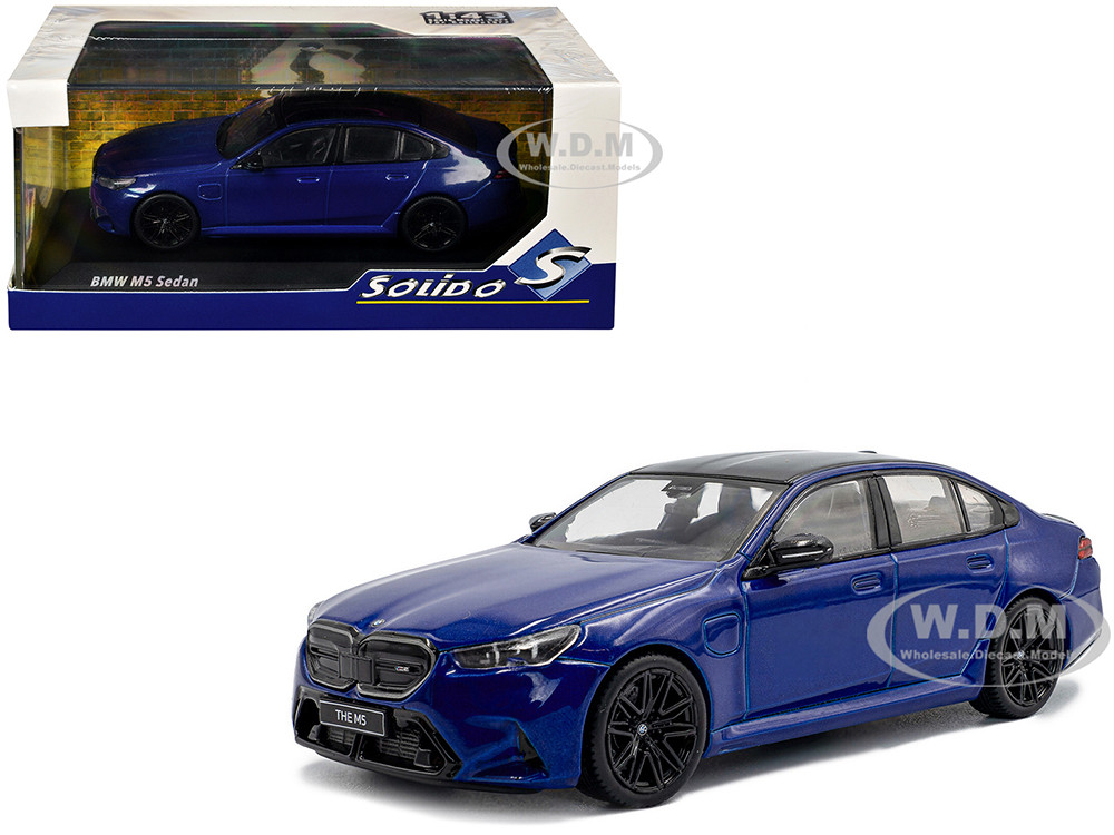 2024 BMW M5 Sedan Marina Bay Blue Metallic with Black Top 1/43 Diecast Model Car by Solido diecast model