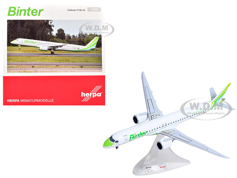 Embraer E195-E2 Commercial Aircraft "Binter Canarias" (EC-NEZ) White with Green Striped Tail 1/200 Diecast Model Airplane by Herpa diecast model