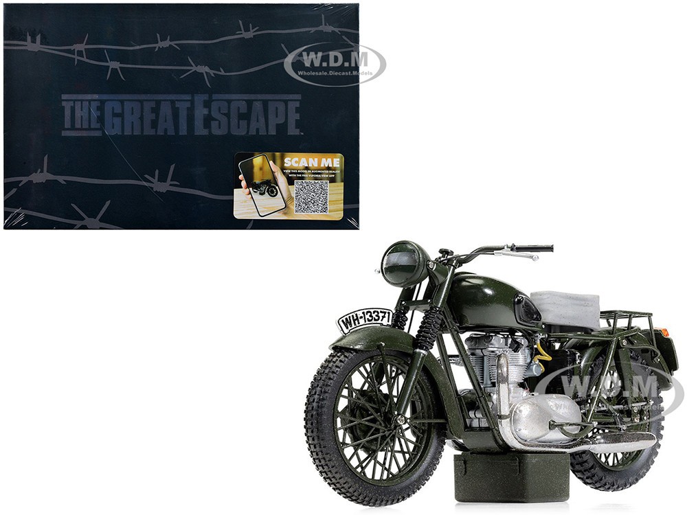 Triumph TR6 Trophy Motorcycle Dark Green (Weathered) "The Great Escape" (1963) Movie Diecast Model by Corgi diecast model