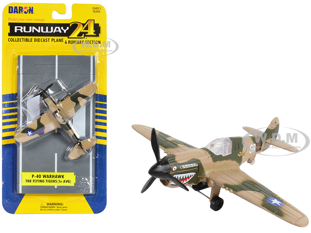 Curtiss P-40 Warhawk Fighter Aircraft Camouflage "Flying Tigers-First American Volunteer Group" with Runway Section Diecast Model Airplane by Runway24 diecast model