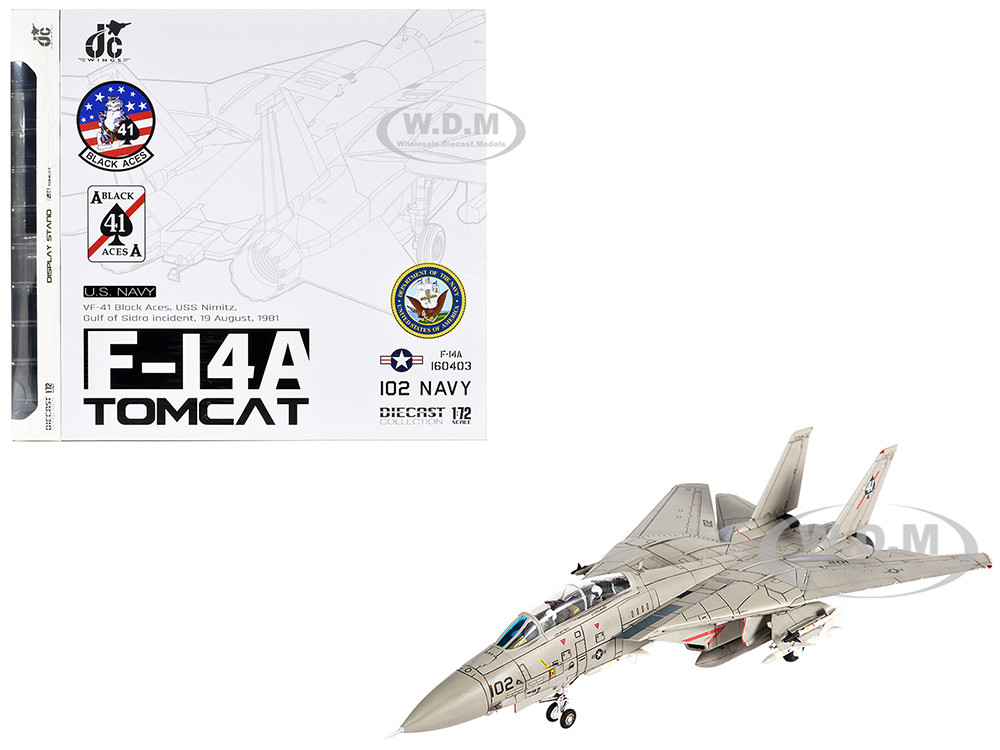 Grumman F-14A Tomcat Fighter Aircraft "VF-41 Black Aces, USS Nimitz, Gulf of Sidra" (1981) United States Navy 1/72 Diecast Model by JC Wings diecast model