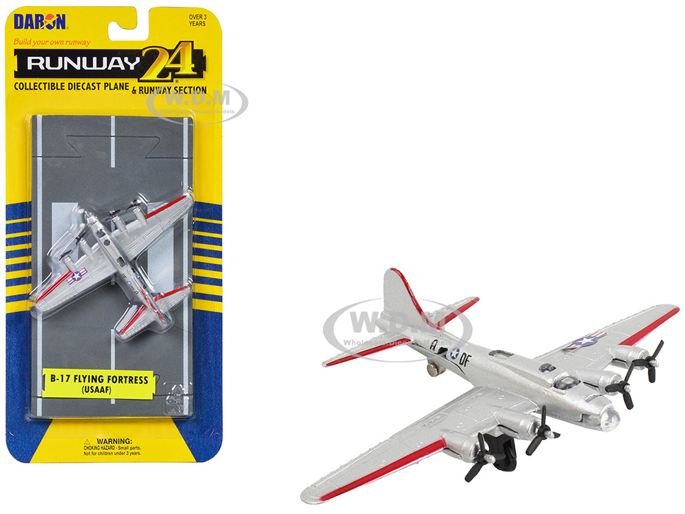 Boeing B-17 Flying Fortress Bomber Aircraft Silver Metallic "United States Army Air Force" with Runway Section Diecast Model Airplane by Runway24 diecast model