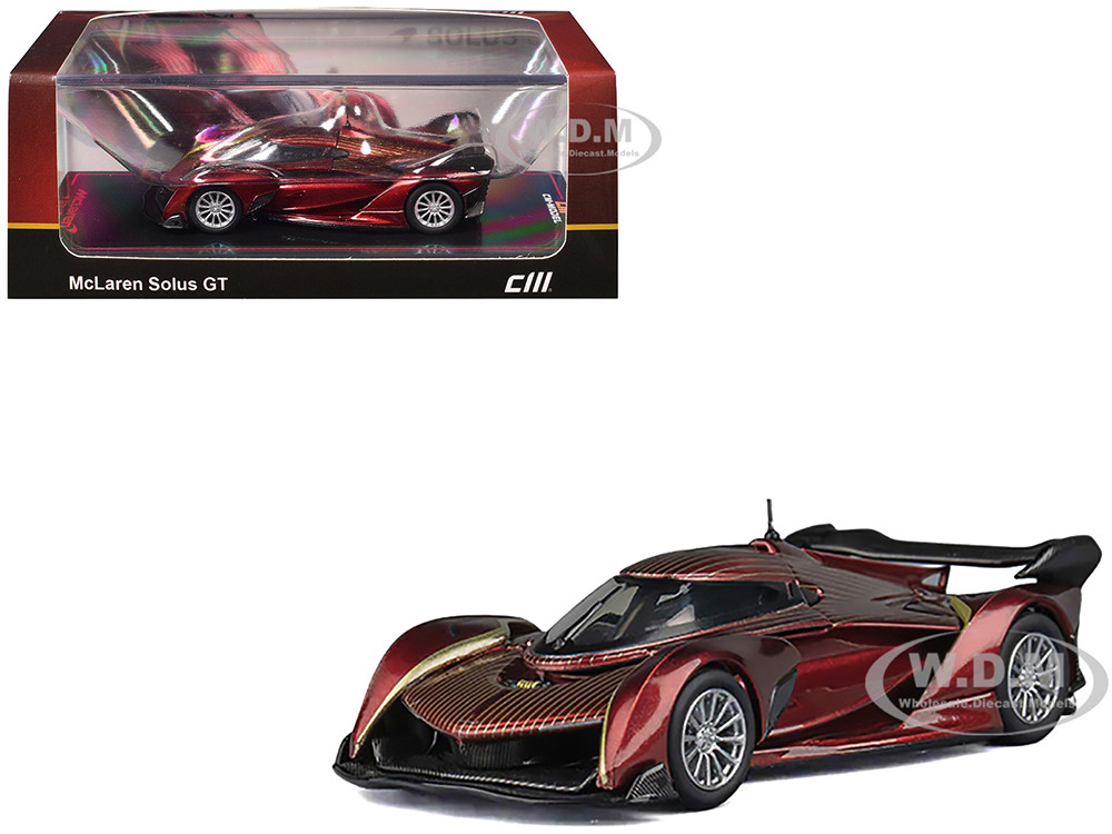 McLaren Solus GT Wine Red Metallic with Gold Stripes 1/64 Diecast Model Car by CM Model diecast model