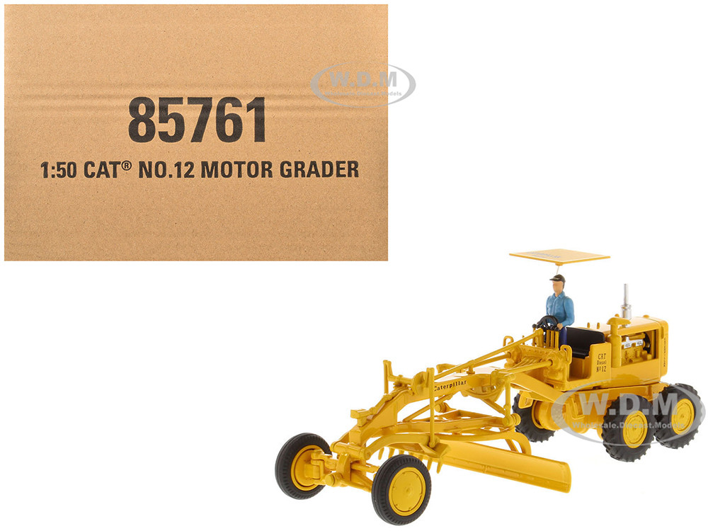 CAT Caterpillar No.12 Motor Grader Yellow with Operator "Vintage Series" 1/50 Diecast Model by Diecast Masters diecast model