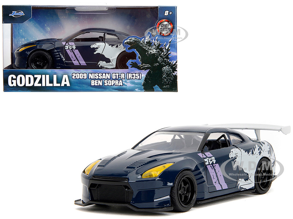 2009 Nissan GT-R (R35) Ben Sopra Dark Blue with Graphics "Godzilla" "Hollywood Rides" Series 1/32 Diecast Model Car by Jada diecast model