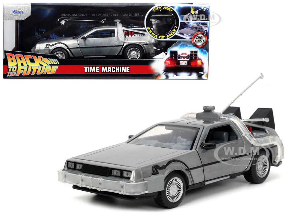 DeLorean Brushed Metal Time Machine with Lights "Back to the Future" (1985) Movie "Hollywood Rides" Series 1/24 Diecast Model Car by Jada diecast model