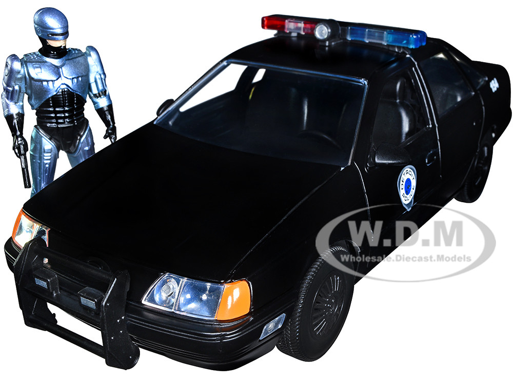 Ford Taurus OCP Matt Black "Detroit Police" and Robocop Diecast Figure 35th Anniversary "Robocop" (1987) Movie "Hollywood Rides" Series 1/24 Diecast Model Car by Jada diecast model