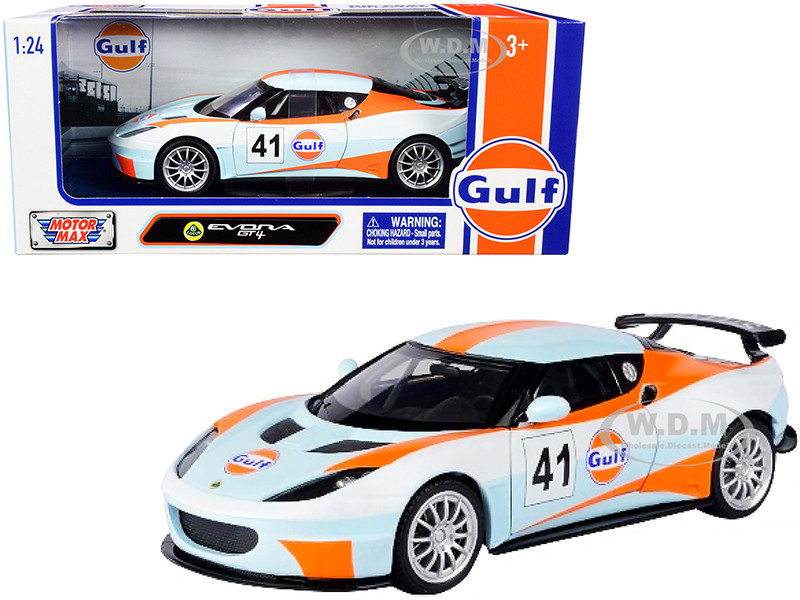 Lotus Evora GT4 #41 "Gulf Oil" Light Blue with White and Orange Stripes 1/24 Diecast Model Car by Motormax diecast model