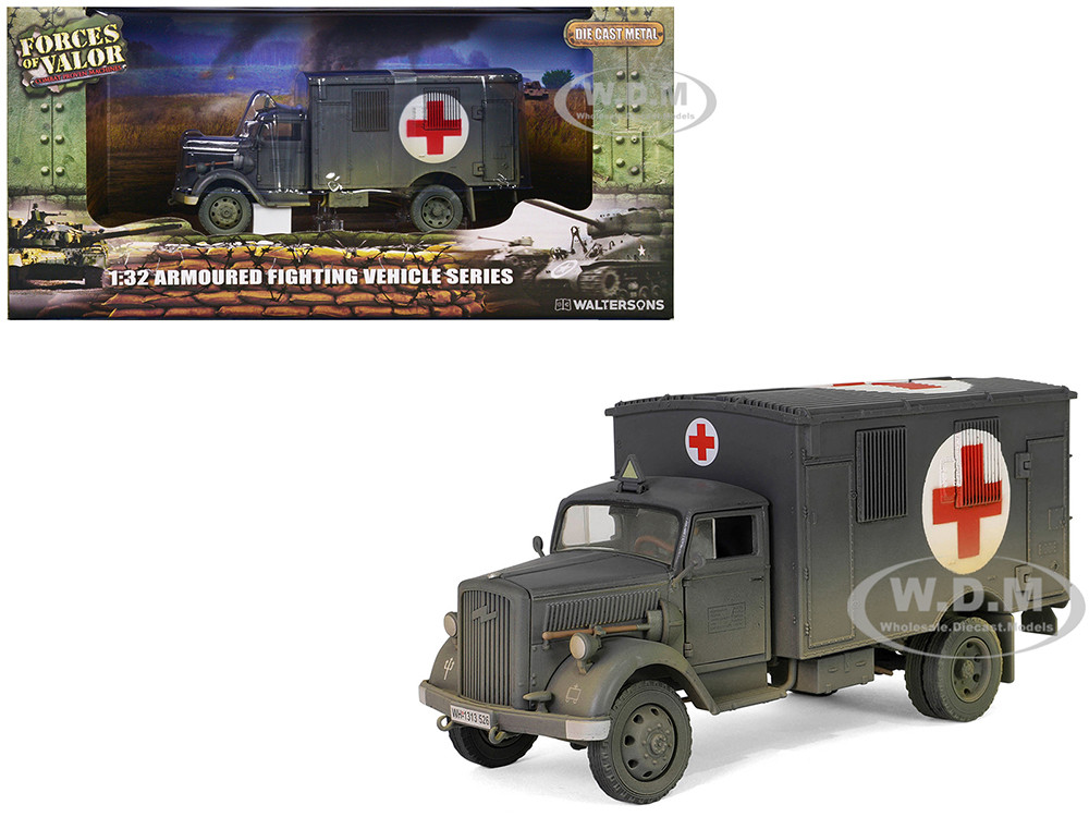 Opel-Blitz Kfz.305 Ambulance Gray (Weathered) "German Army" "Armoured Fighting Vehicle" Series 1/32 Diecast Model by Forces of Valor diecast model