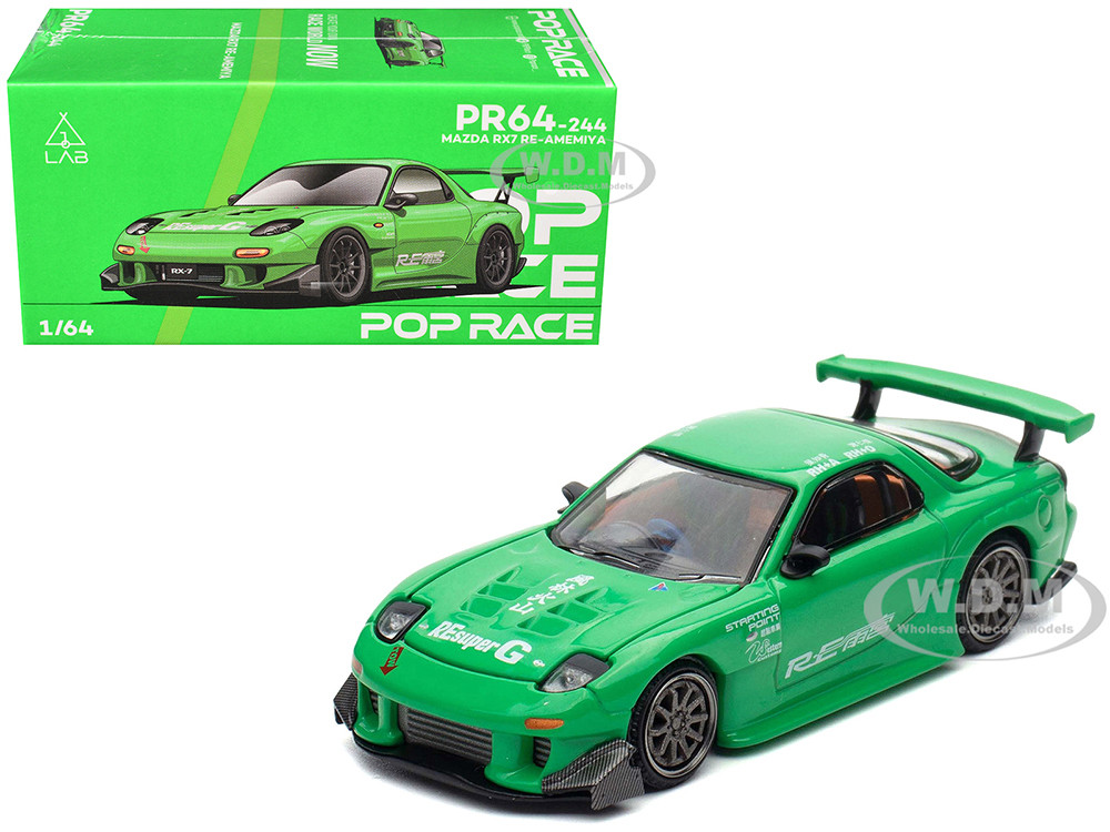 Mazda RX7 "RE Amemiya" Widebody RHD (Right Hand Drive) Green 1/64 Diecast Model Car by Pop Race diecast model