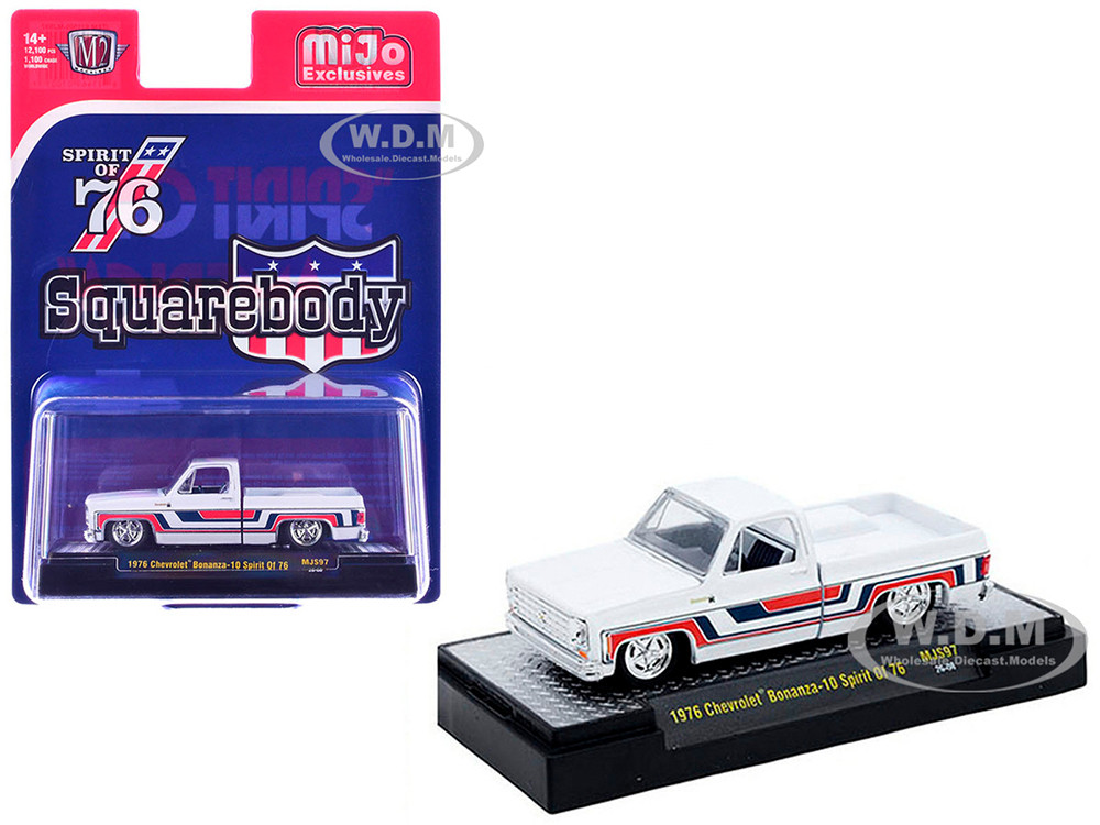 1976 Chevrolet Silverado Bonanza-10 Pickup Truck "Spirit of '76" White with Blue and Red Graphics Limited Edition to 12100 pieces Worldwide 1/64 Diecast Model Car by M2 Machines diecast model