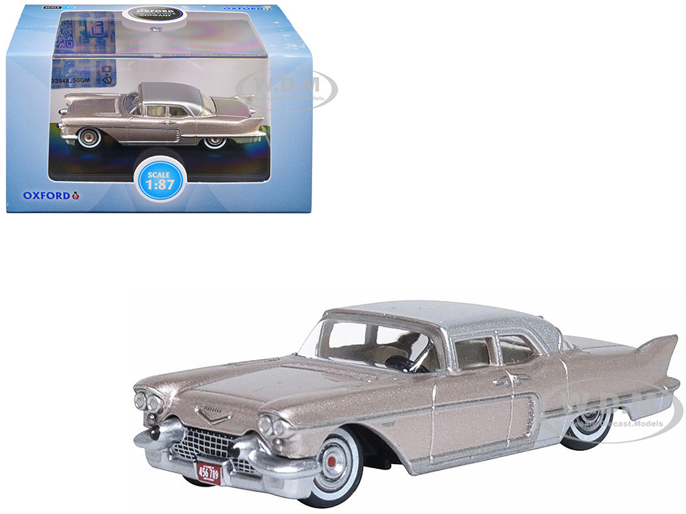 1957 Cadillac Eldorado Brougham Sandalwood Beige Metallic with Silver Top 1/87 (HO) Scale Diecast Model Car by Oxford Diecast diecast model