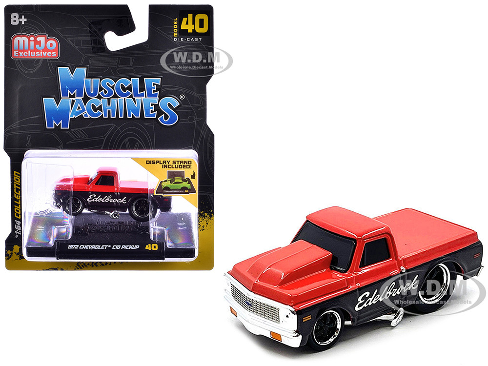 1972 Chevrolet C-10 Pickup Truck Red and Black "Edelbrock" 1/64 Diecast Model Car by Muscle Machines diecast model
