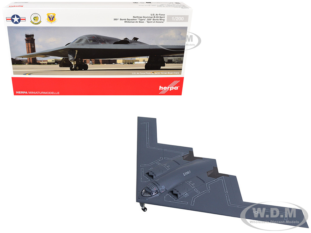 Northrop Grumman B-2A Spirit Stealth Bomber Aircraft "Spirit of Arizona, 393rd Bomb Squadron 'Tigers', 509th Bomb Wing, Whiteman Air Force Base" United States Air Force 1/200 Diecast Model Airplane by Herpa diecast model