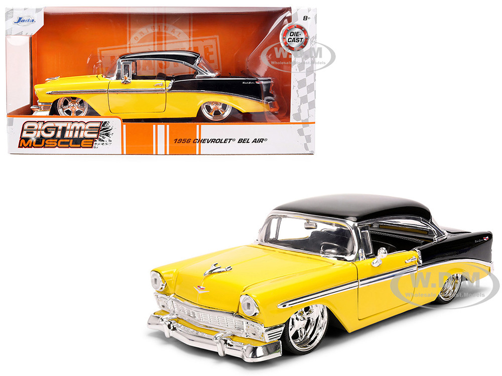 1956 Chevrolet Bel Air Yellow and Black "Bigtime Muscle" Series 1/24 Diecast Model Car by Jada diecast model