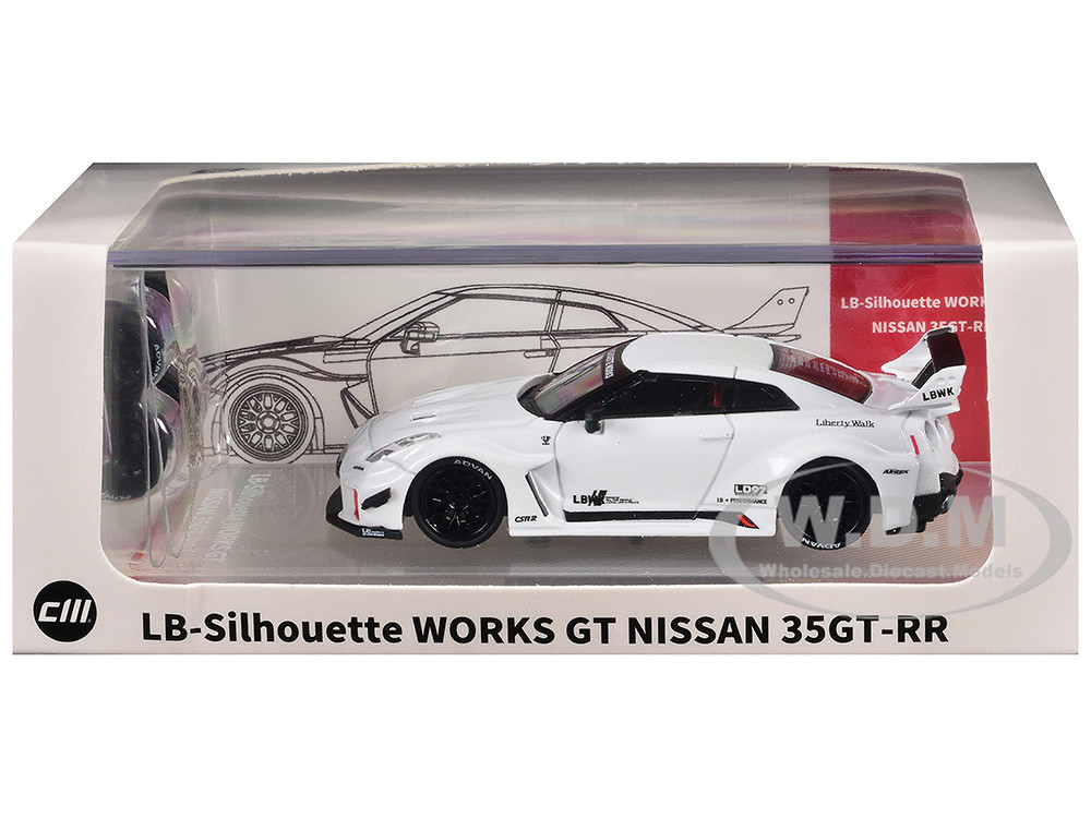 Nissan 35GT-RR "LB-Silhouette Works GT" RHD (Right Hand Drive) White with Extra Wheels 1/64 Diecast Model Car by CM Model diecast model