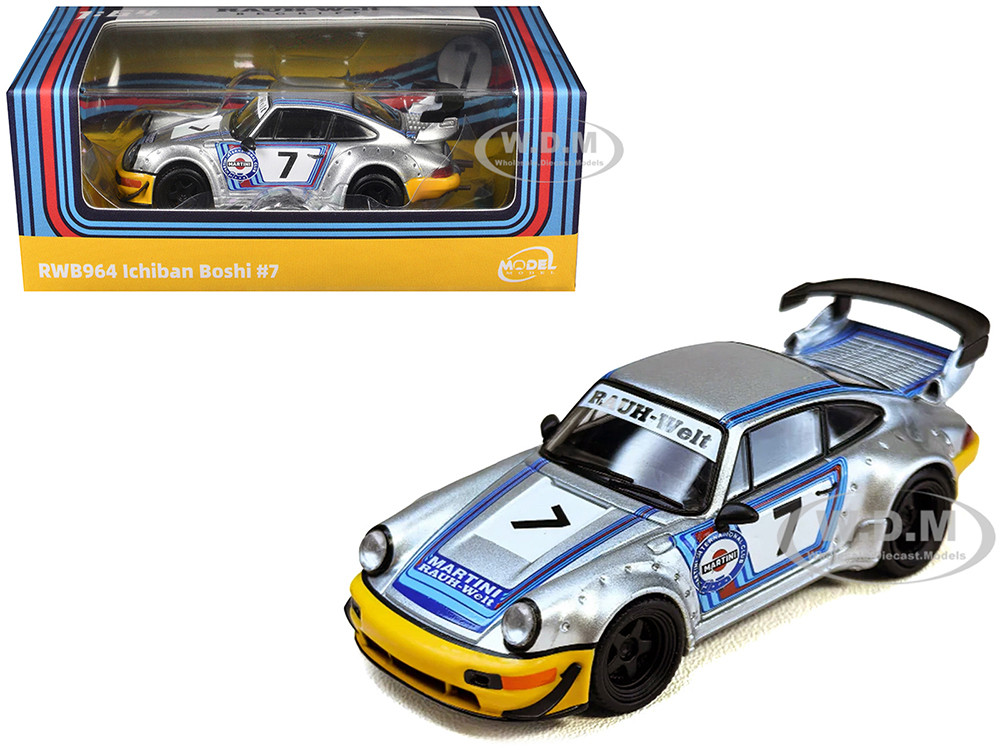 RWB 964 #7 "Ichiban Boshi - Martini Racing" Silver Metallic with Stripes 1/64 Diecast Model Car by Model Model diecast model