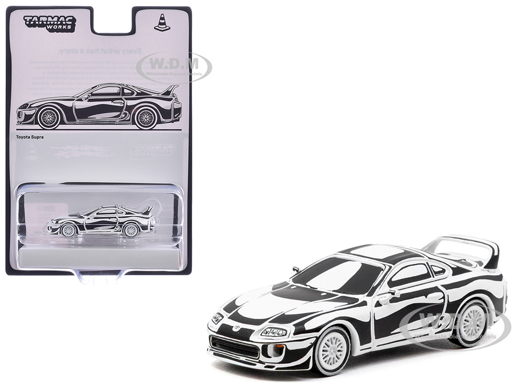 Toyota Supra "Designed by Joshua Vides" Black and White "Hobby64" Series 1/64 Diecast Model Car by Tarmac Works diecast model