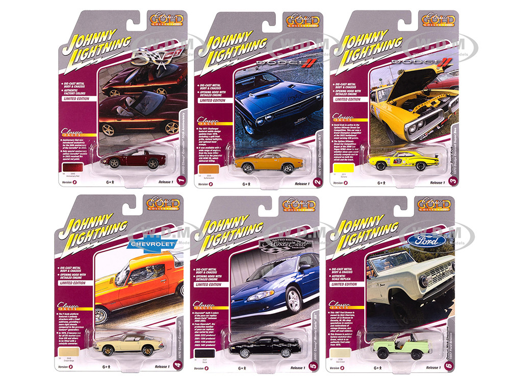 "Classic Gold Collection" 2025 Release 1 Set B of 6 Cars 1/64 Diecast Model Cars by Johnny Lightning diecast model