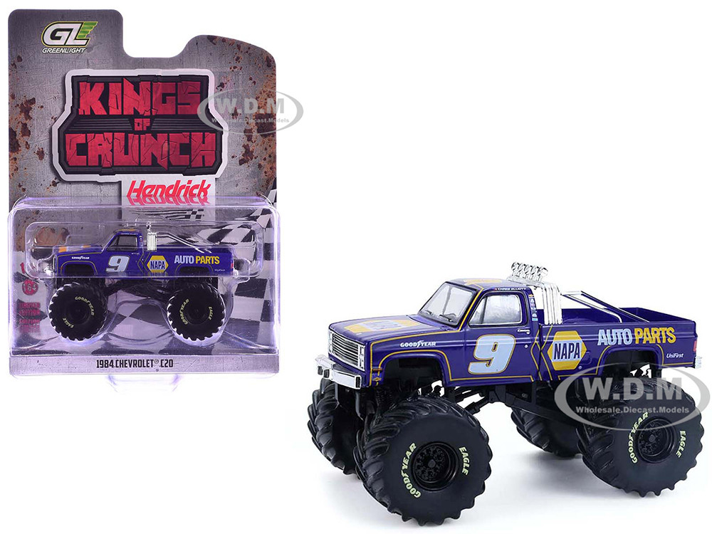 1984 Chevrolet C20 Monster Truck #9 "NAPA" Blue with Graphics "Kings of Crunch - Hendrick Motorsports Tribute" Special Edition 1/64 Diecast Model Car by Greenlight diecast model
