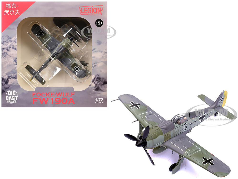 Focke-Wulf Fw 190A Aircraft "14-Victory Ace Hauptmann Wilhelm Gath, Stab/JG 26 Schlageter, France" (1942) German Luftwaffe 1/72 Diecast Model Airplane by Legion diecast model