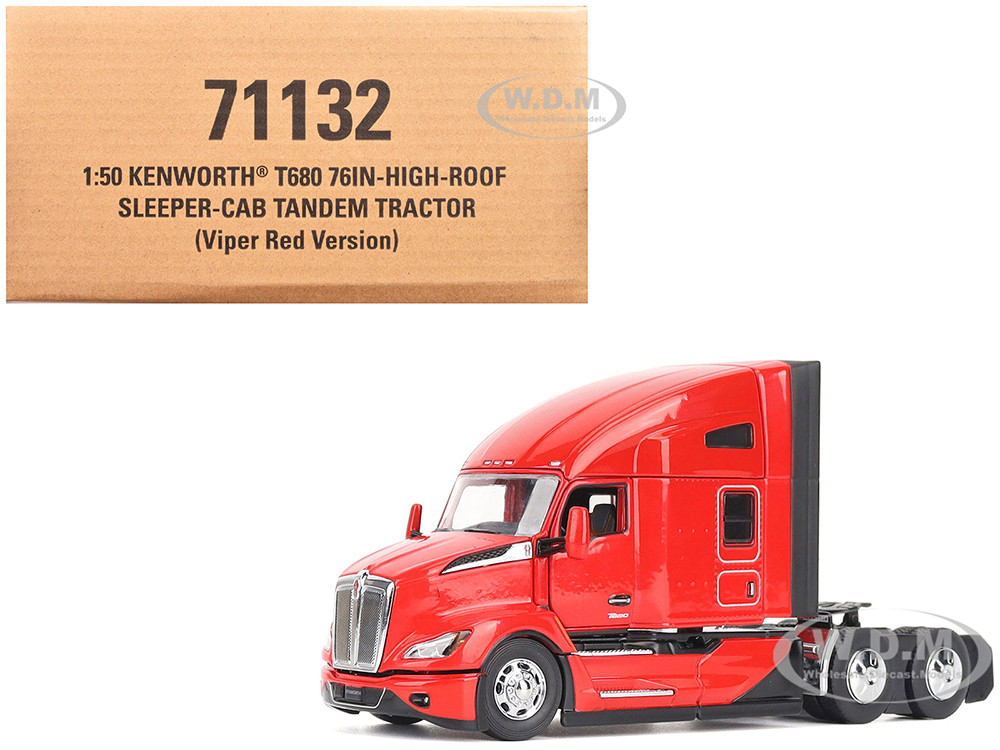 Kenworth T680 76" High Roof Sleeper Cab Truck Tractor Viper Red "Transport Series" 1/50 Diecast Model by Diecast Masters diecast model