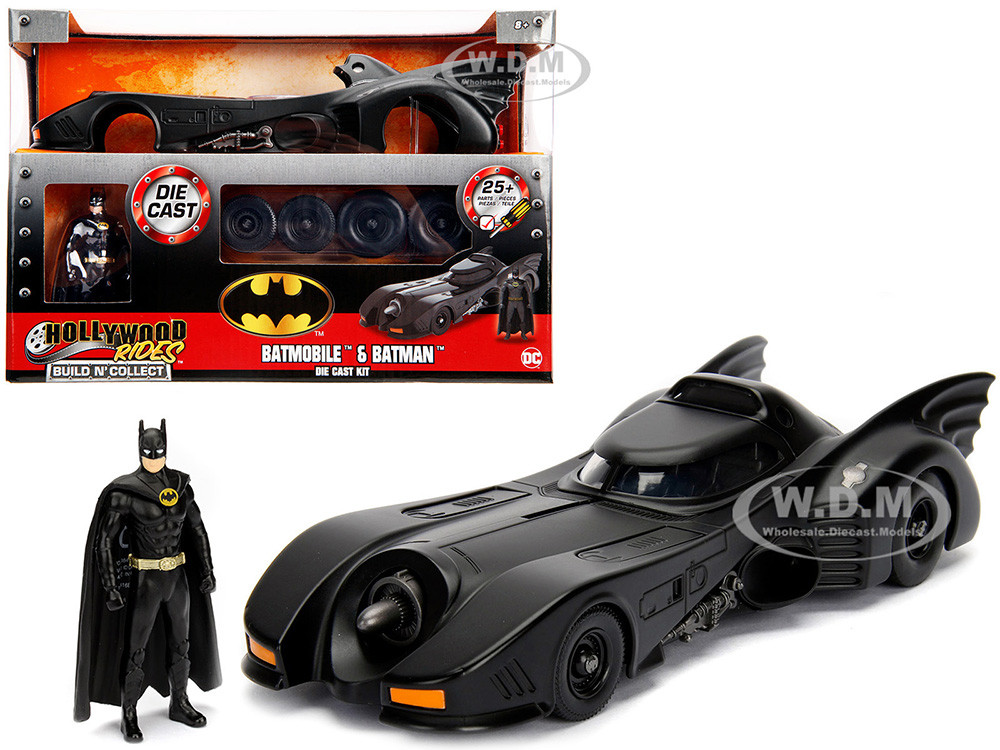 Model Kit Batmobile Matt Black with Batman Diecast Figure "Batman" (1989) Movie "Build N' Collect" 1/24 Diecast Model Car by Jada diecast model